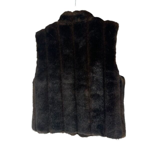 Faux Fur Vest Brown Preston York Full Zip Womens Size M Classic Mock Neck Lined - Picture 5 of 11